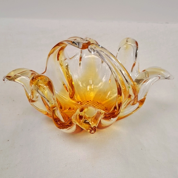 Vintage" Chalet Glass "amber split handle handblown basket - Picture 1 of 5